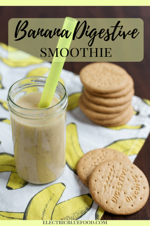 An easy smoothie that requires only three ingredients: a banana, some milk, and 2 Digestive biscuits.