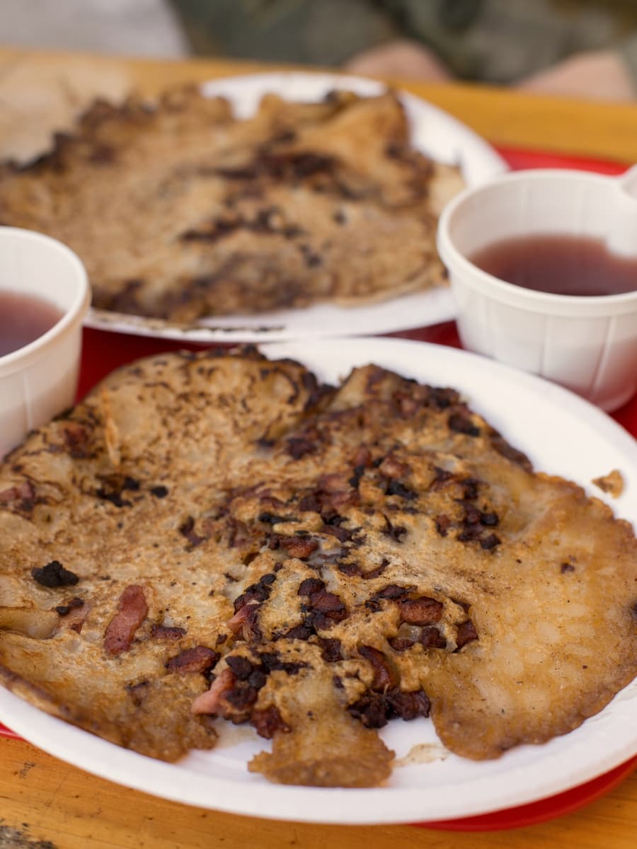 Traditional pancake "Kolbulle" at the Swedish Christmas Market at the Falun Copper Mine, a World Heritage Site.