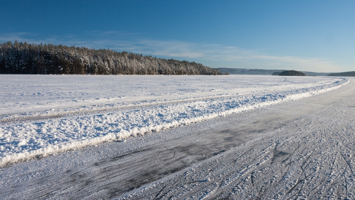 Ice skating on frozen lakes in Sweden