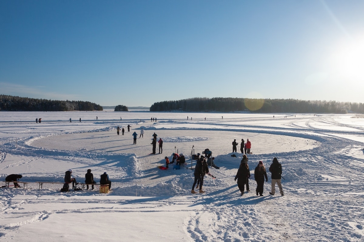 Ice skating on frozen lakes in Sweden