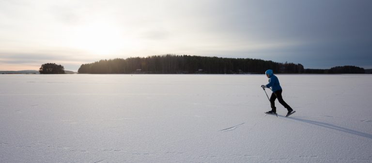 Ice skating on frozen lakes
