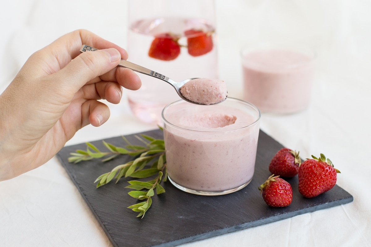strawberry bavarian cream being scooped up