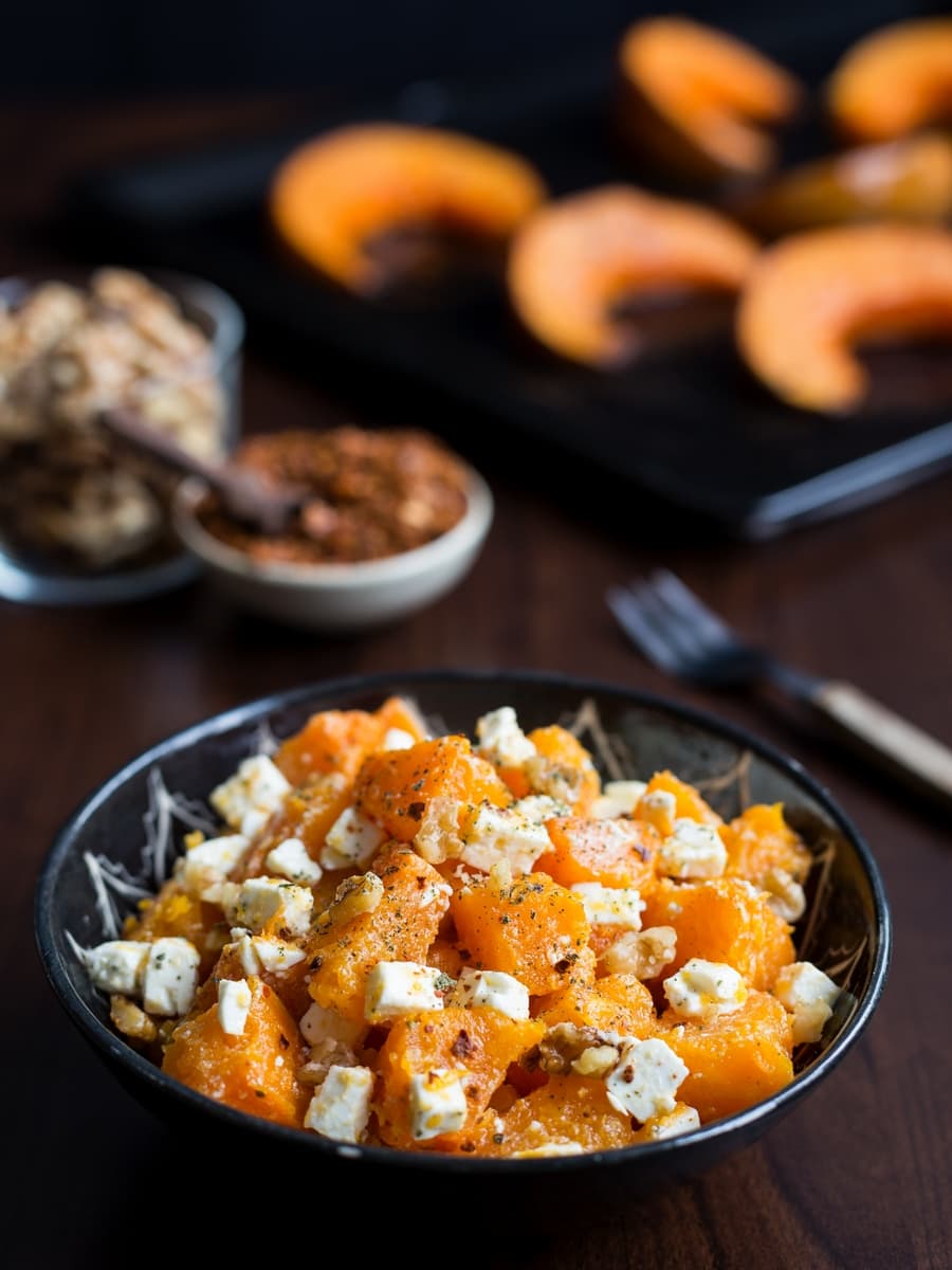 Roasted pumpkin salad with feta and walnuts