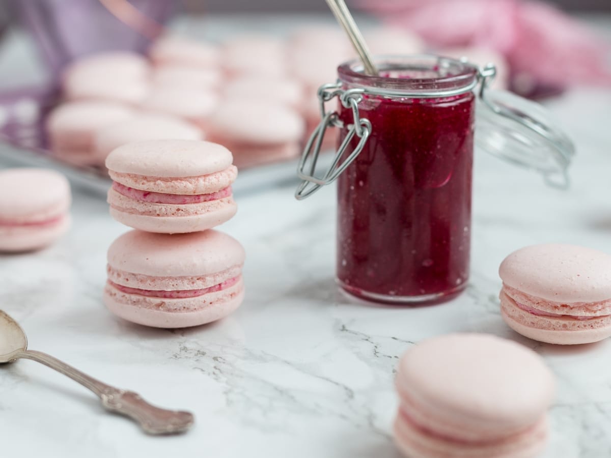 Rose macarons with rose preserve buttercream