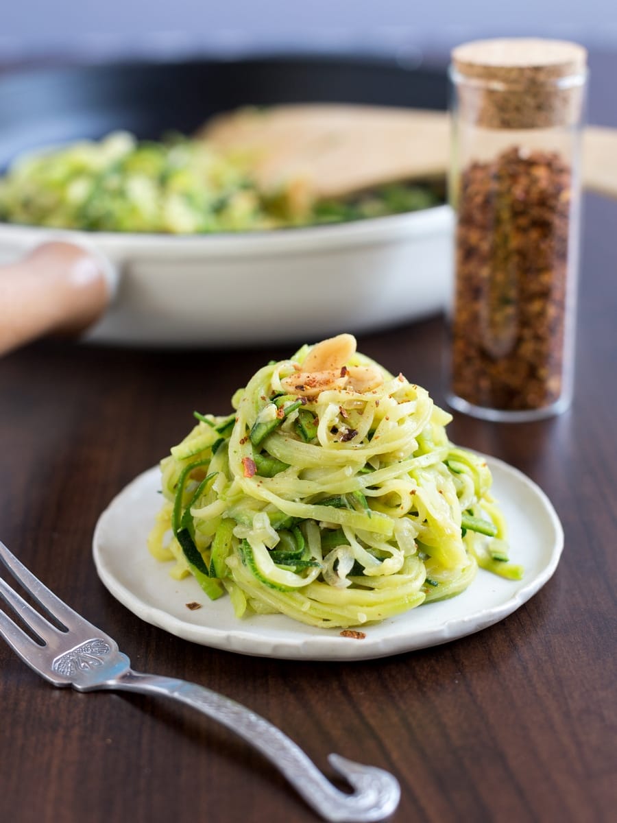 Zoodles: peanut chili zucchini noodles