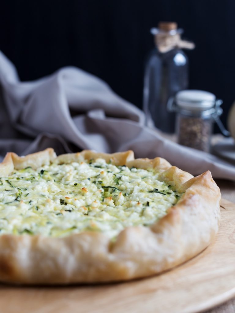 A tasty quiche made with zucchini feta and mint leaves
