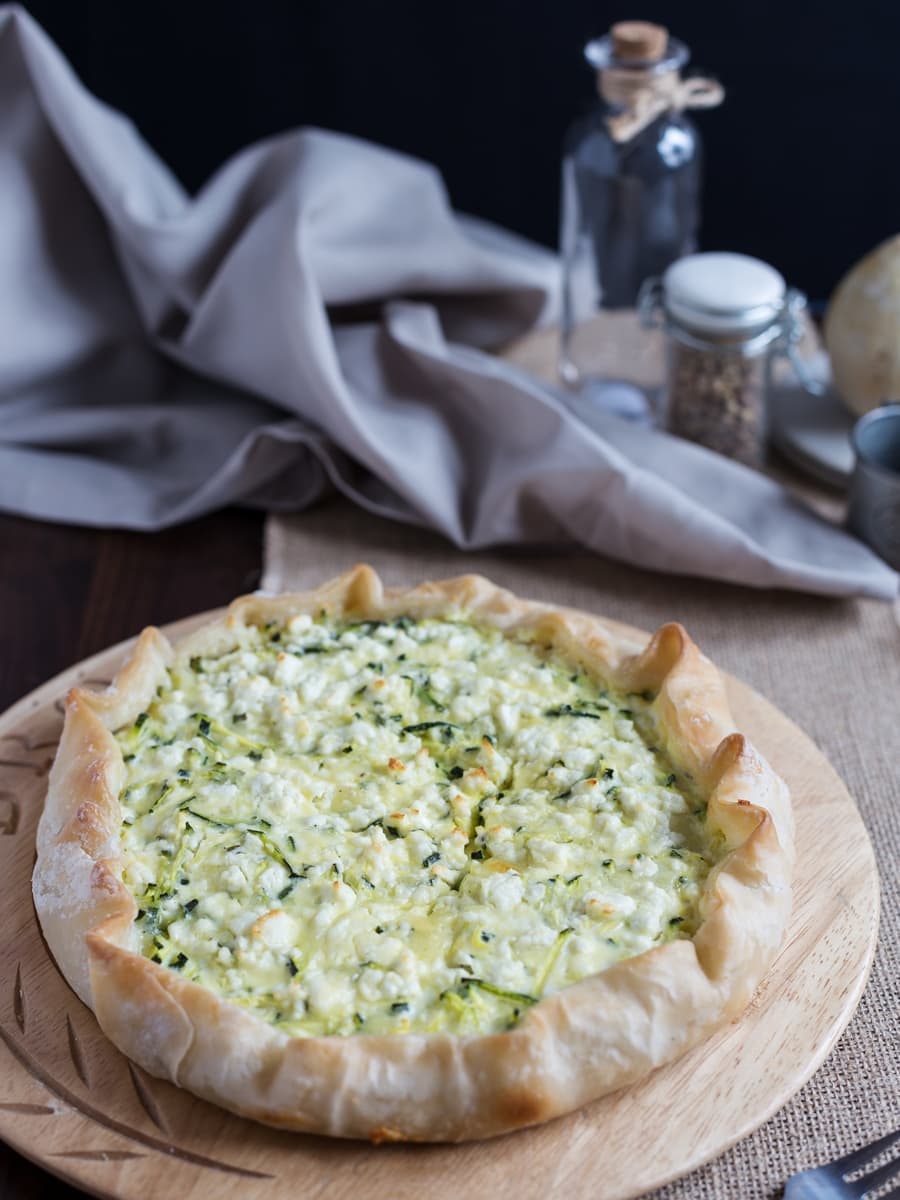 A tasty quiche made with zucchini feta and mint leaves