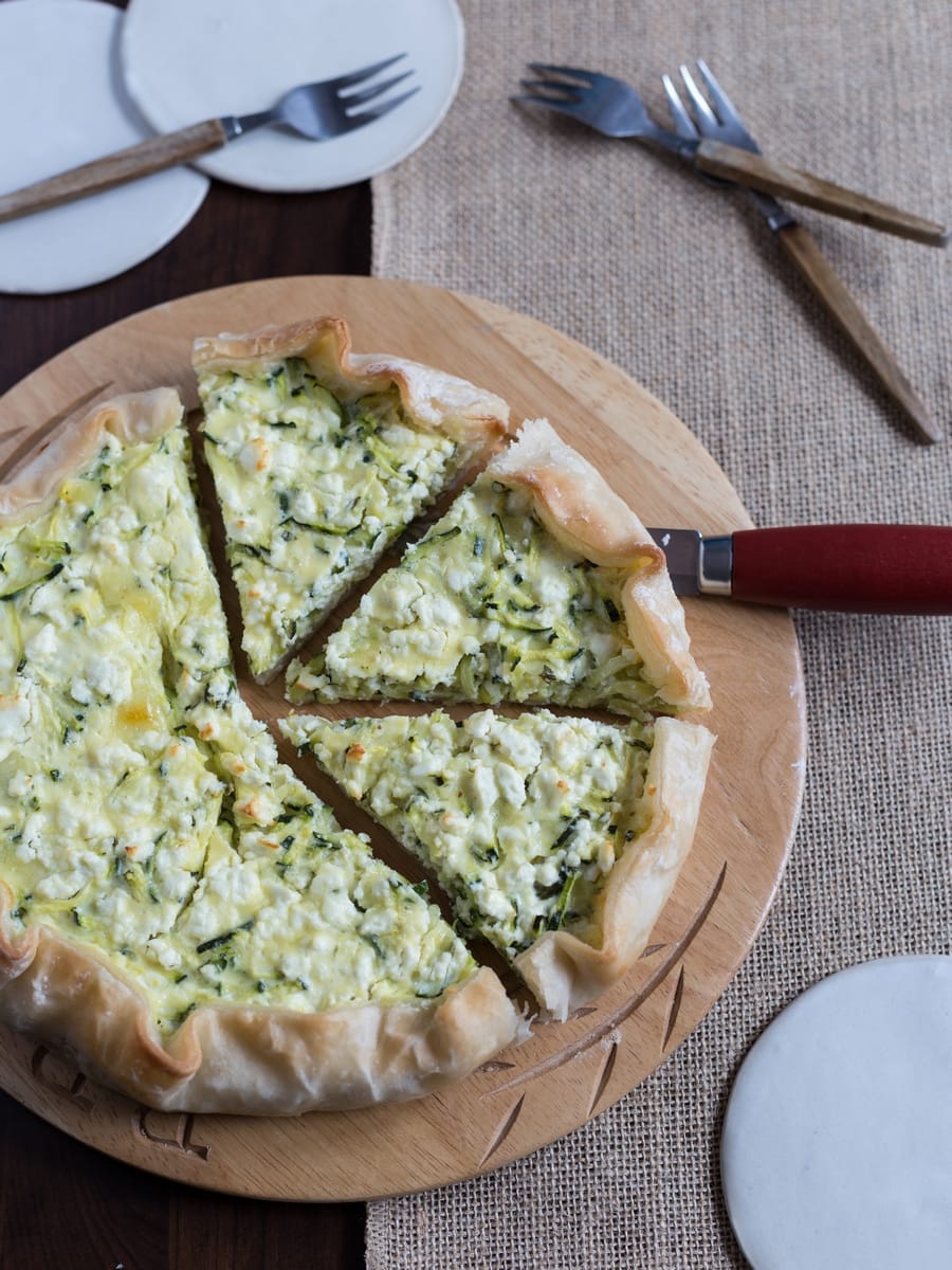 A tasty quiche made with zucchini feta and mint leaves