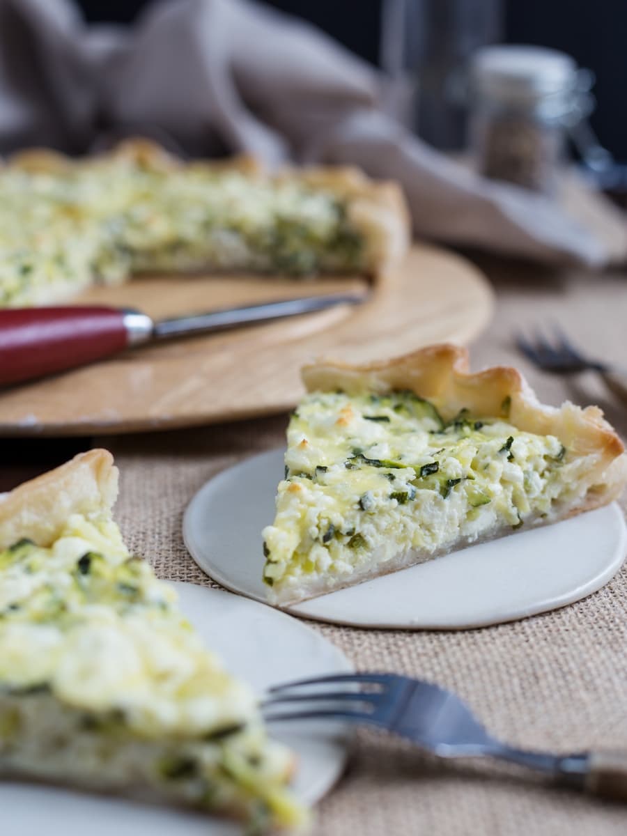 A tasty quiche made with zucchini feta and mint leaves