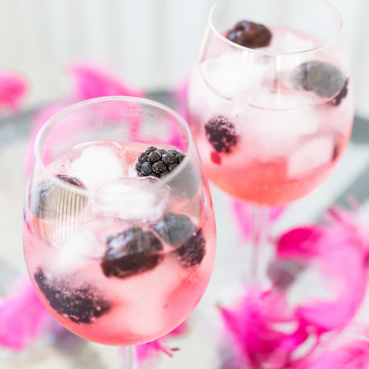 Blackberry gin and tonic with pink tonic water