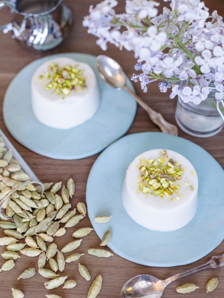 Vegan panna cotta with coconut milk and cardamom