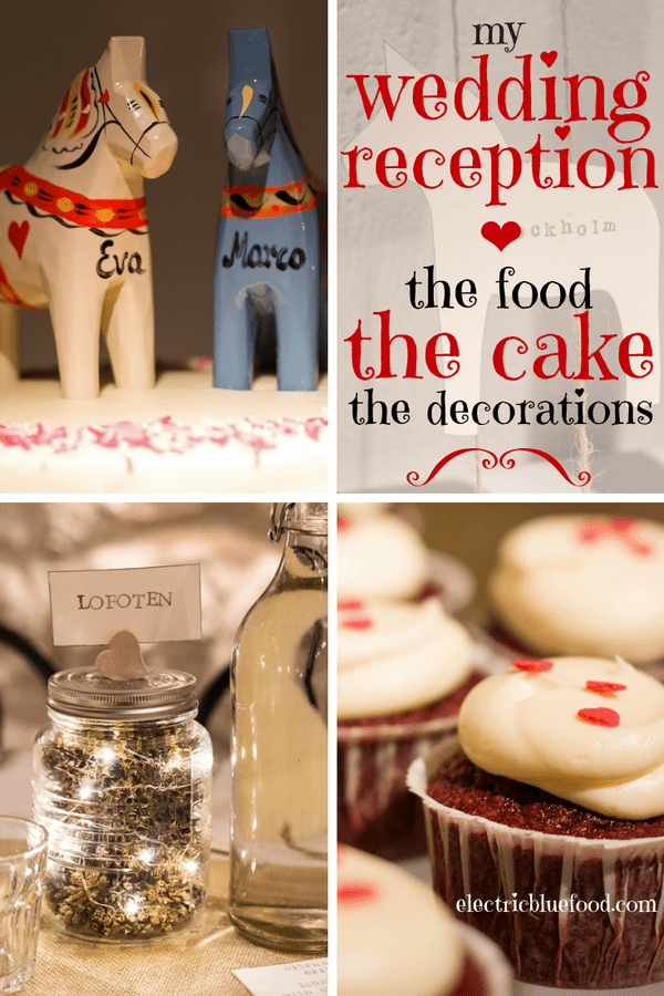 Every wedding has details that make everything unique. Here are these details from my own wedding reception: the food, cake and decorations. Since we wanted to keep the costs low, we went for a buffet dinner and for DIY wedding decorations.