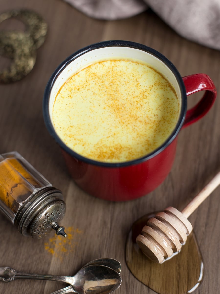 Hot milk and honey latte with turmeric and honey.