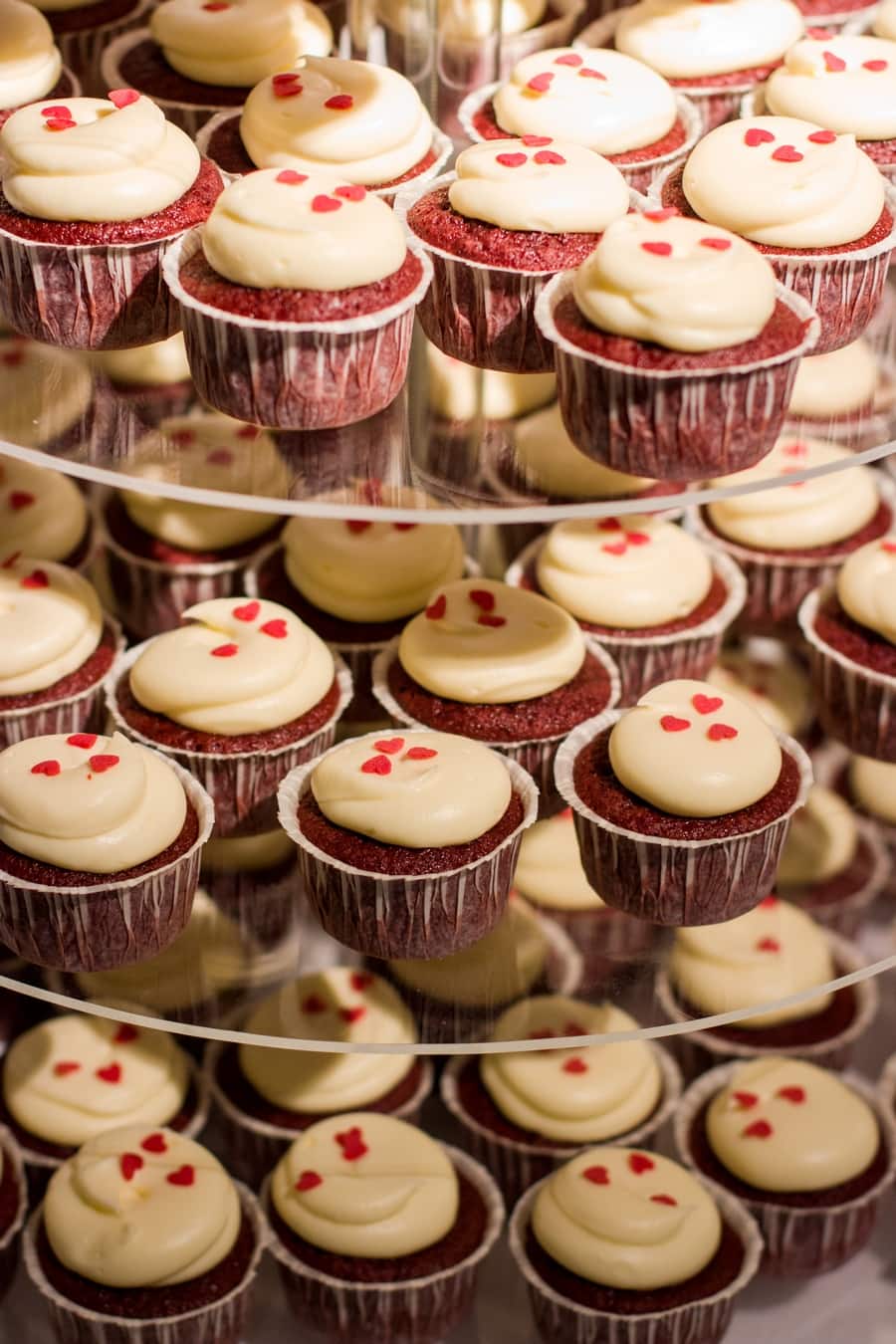 My wedding reception: the wedding cake made of red velvet cupcakes with dala horses on top