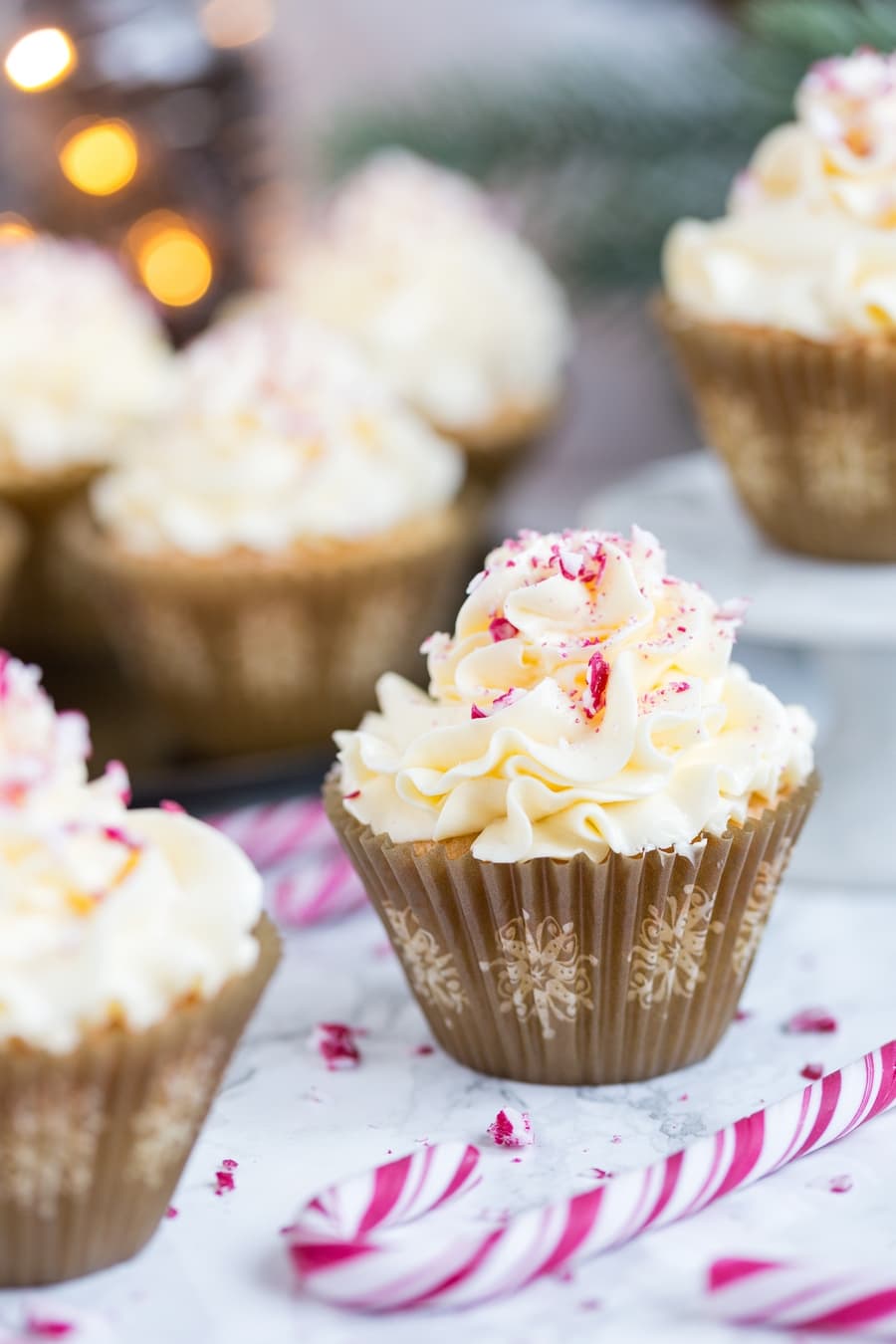 Candy cane cupcakes with peppermint buttercream