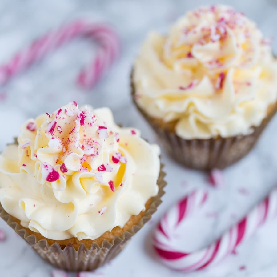 Candy cane cupcakes with peppermint buttercream