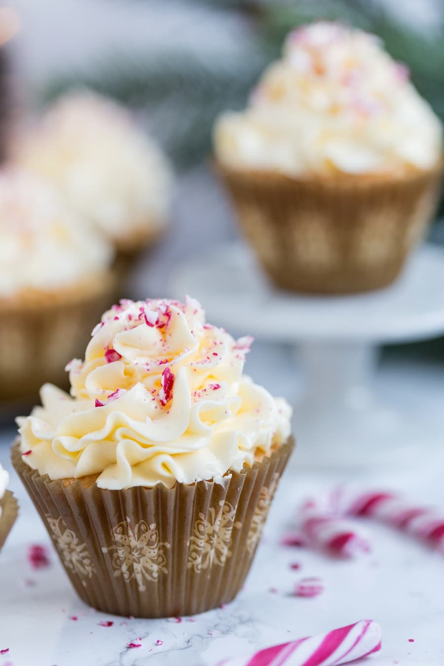 Candy cane cupcakes with peppermint buttercream