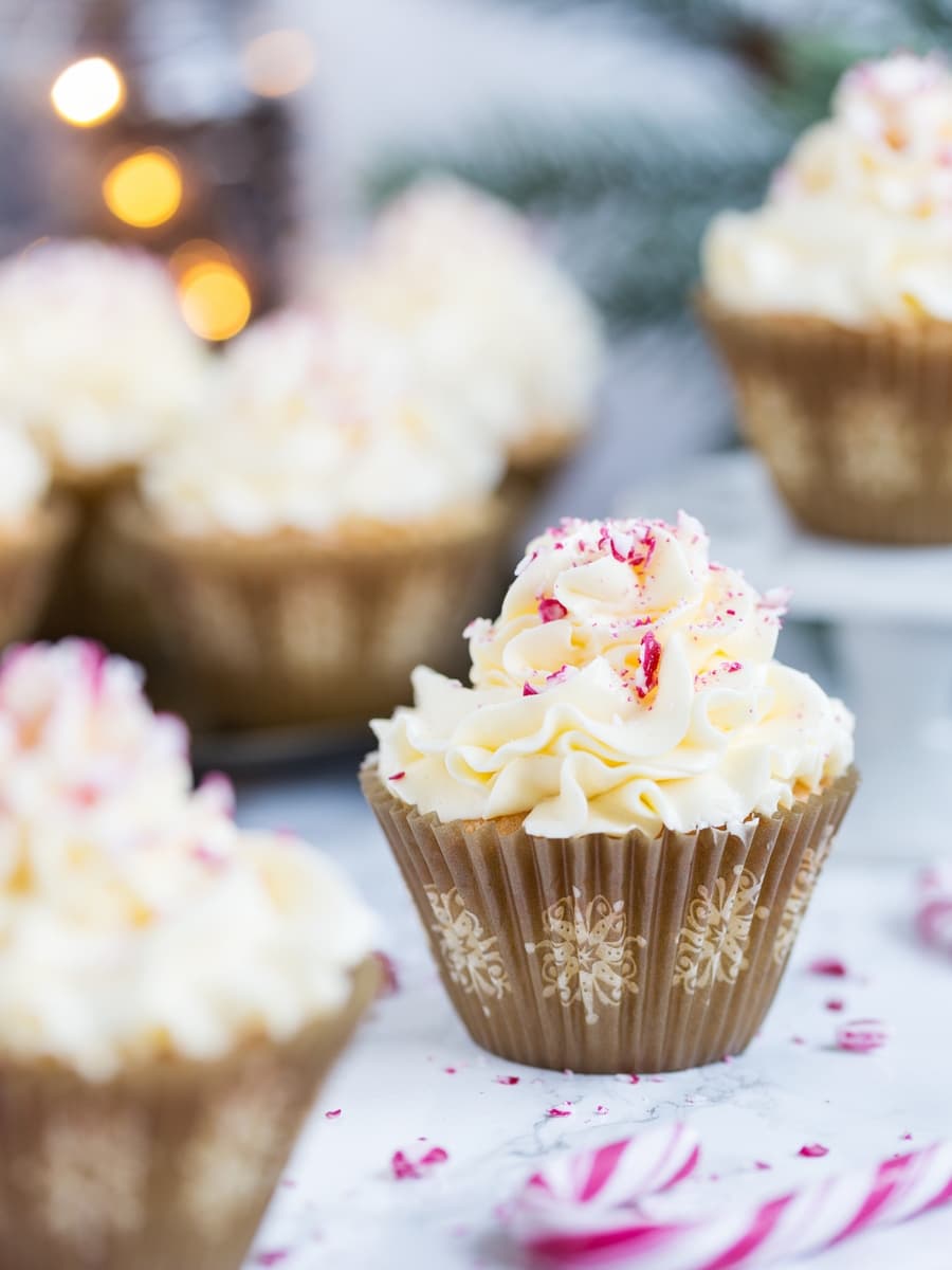 Candy cane cupcakes with peppermint buttercream