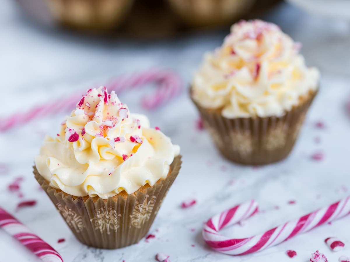 Candy cane cupcakes with peppermint buttercream