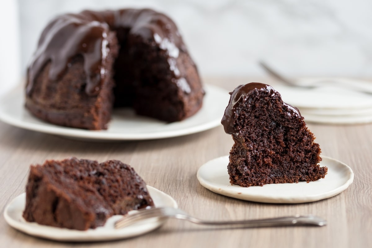 Chocolate pumpkin Bundt cake with chocolate ganache