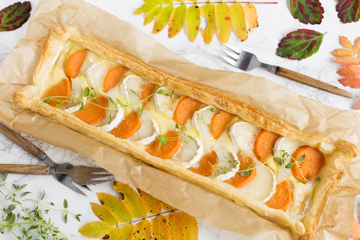 Quiche with sweet potato and chèvre (goat cheese).