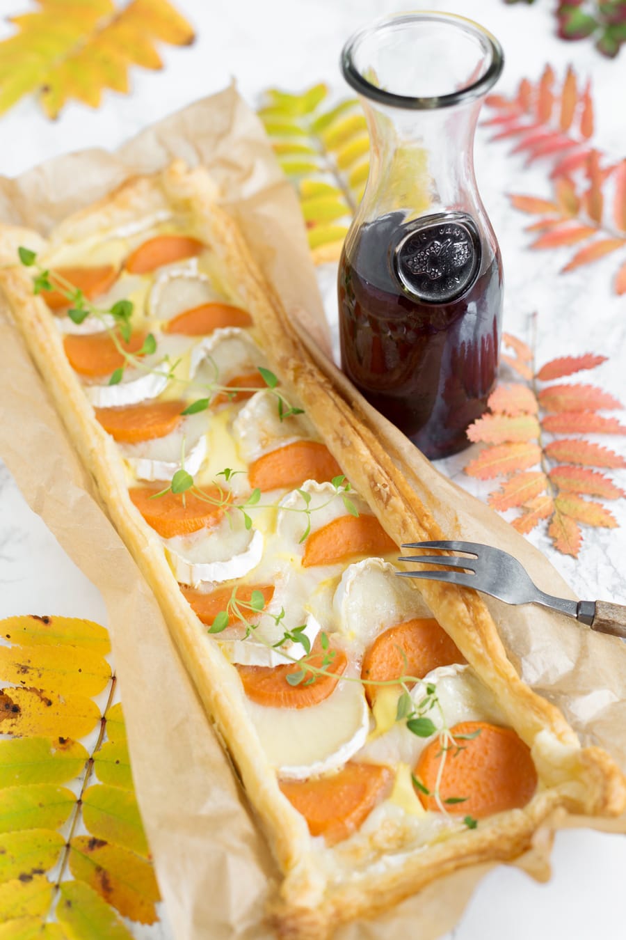 Quiche with sweet potato and chèvre (goat cheese).