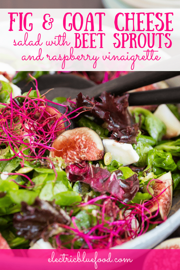 Goat cheese and fig salad with beet sprouts and raspberry balsamico dressing