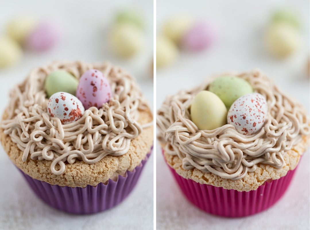 Portuguese sponge cake cupcakes with buttercream bird's nest