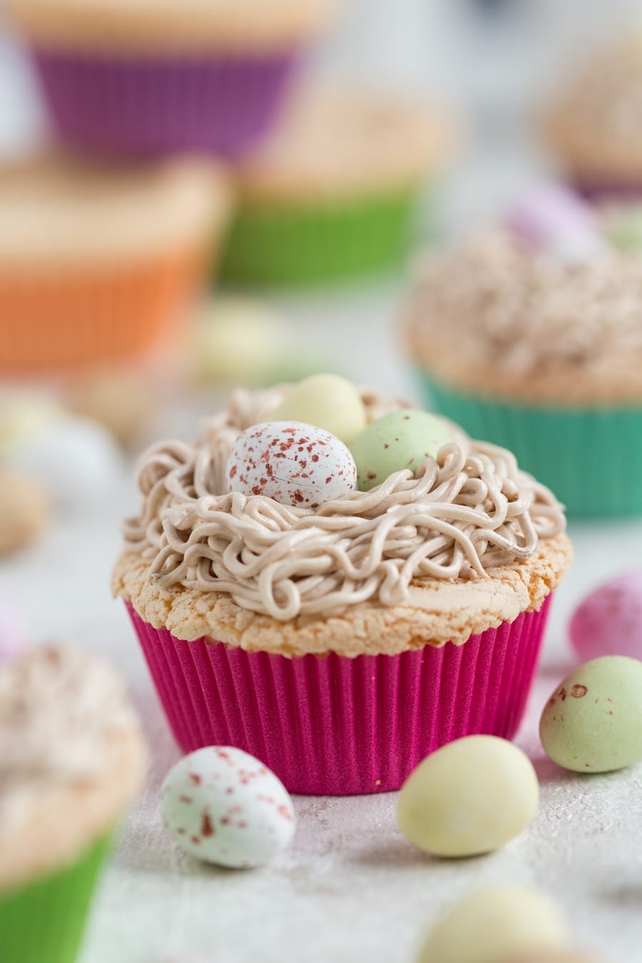 Portuguese sponge cake cupcakes with buttercream bird's nest