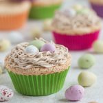 Bird's nest cupcakes with egg custard and buttercream.