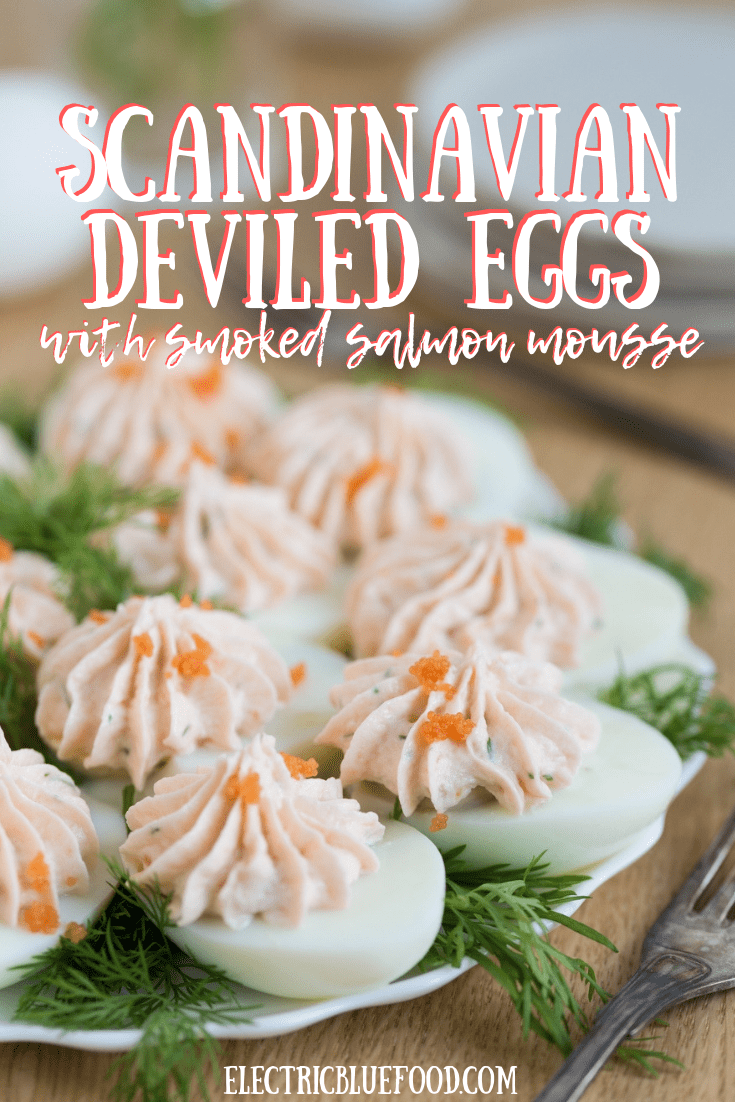 Scandinavian deviled eggs with smoked salmon mousse are a great Easter appetizer. Egg halves are filled with a zesty smoked salmon mousse and decorated with fish roe and dill. Give your Easter menu a nordic twist with these Scandinavian deviled eggs.