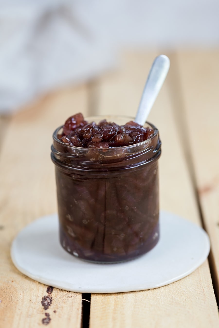 A jar of caramelized onion relish.