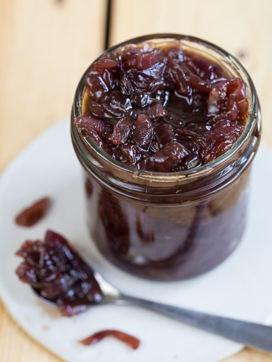 A jar of caramelized onion relish.