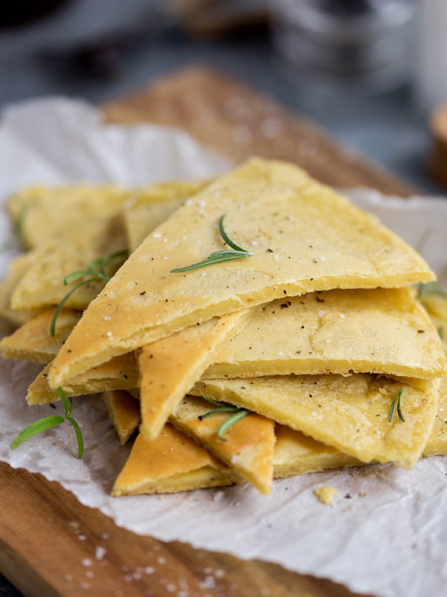 portioned farinata after cooking in the skillet