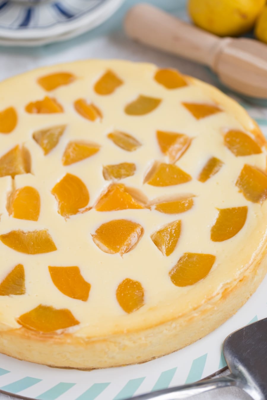crustless ricotta cheesecake with canned peaches