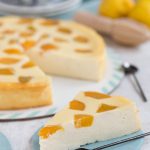crustless ricotta cheesecake with canned peaches sliced