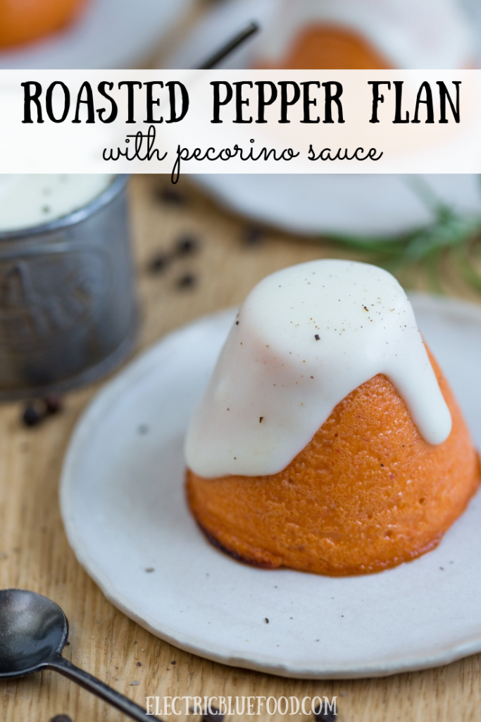 Serve this roasted red pepper flan with Pecorino sauce as a starter and surprise your friends with a lesser known Italian recipe. The flavour of the roasted peppers combined with a delicate Pecorino bechamel is the perfect recipe for a delicious vegetarian antipasto.