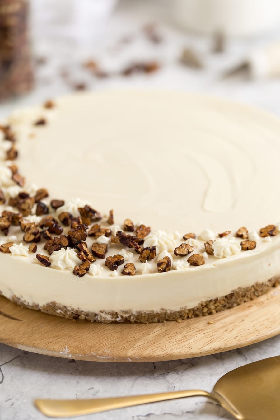 Maple cheesecake with short depth of field.