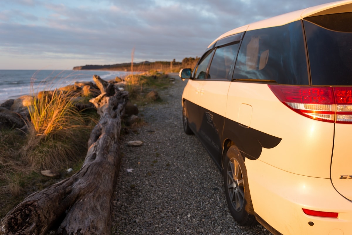 Our campervan parked by the sea somewhere along the west coast.