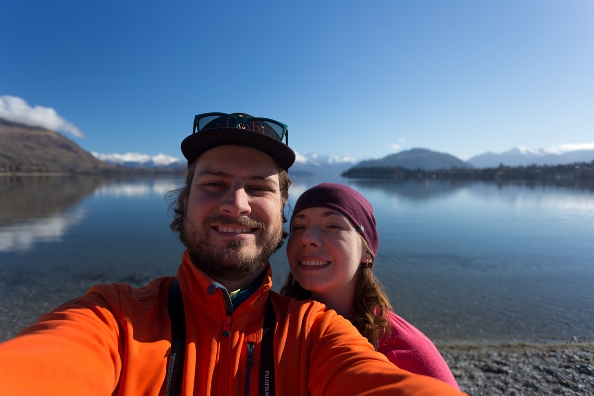 Couple selfie at Wanaka lake.