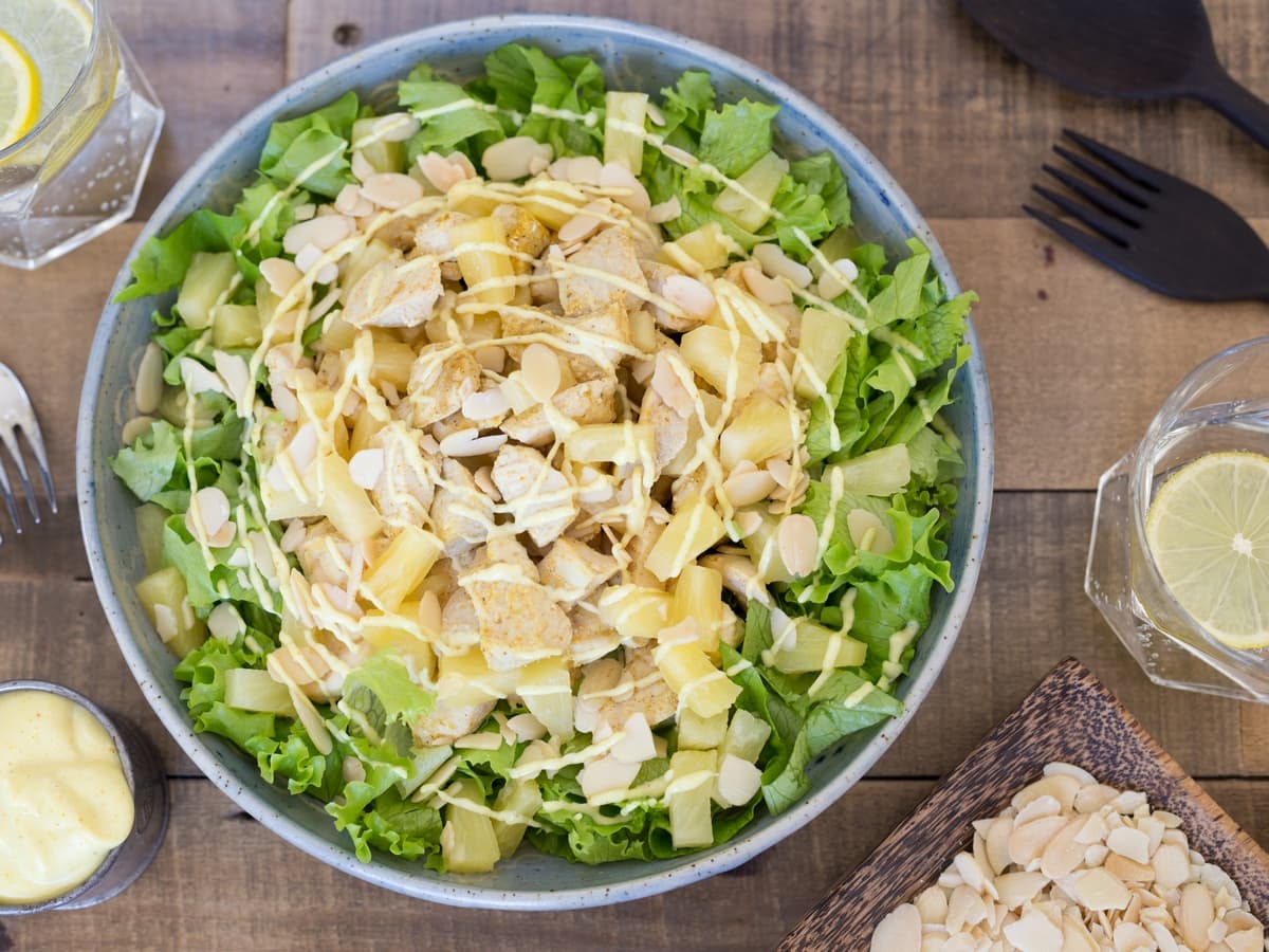 Flatlay image of chicken pineapple salad.