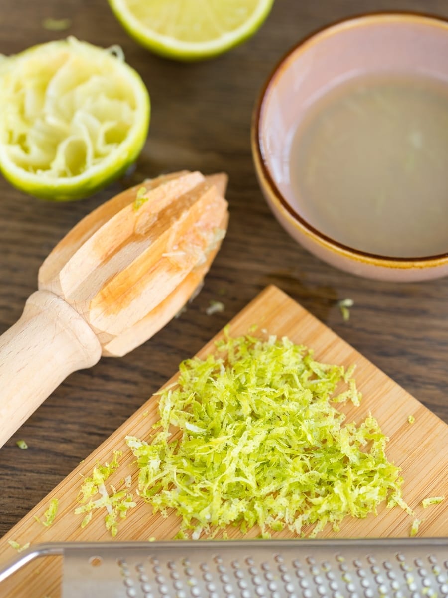 Zested lime to be used in lime crème brûlée.