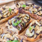 Grilled eggplant bruschetta on sourdough bread.