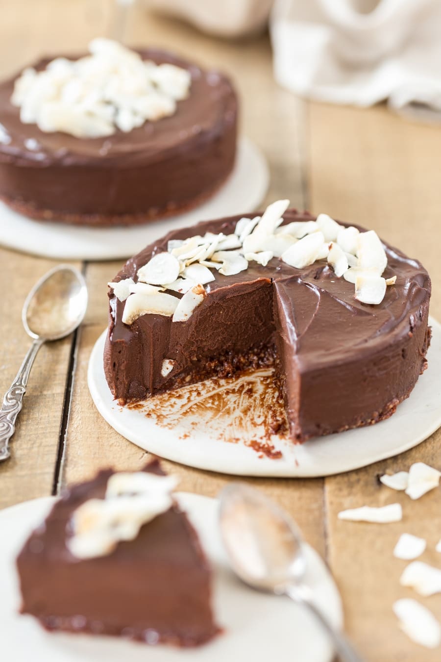 Fudgy texture of sliced chocolate cake.