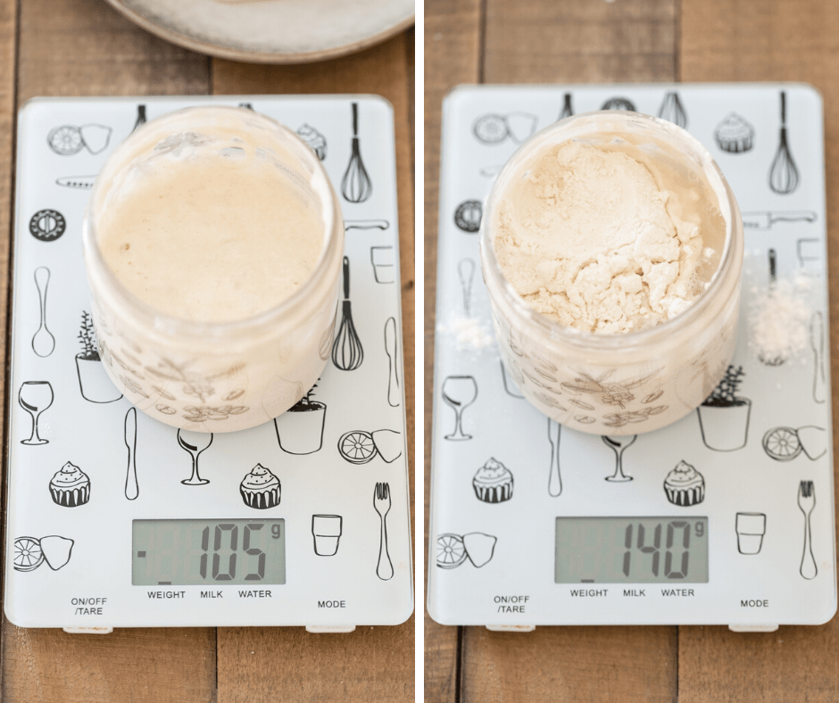 Sourdough starter feeding steps.