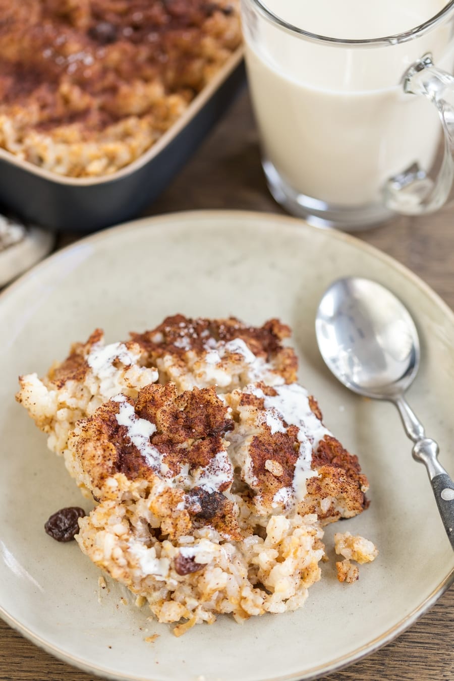 Cinnamon apple rice bake served on a plate.