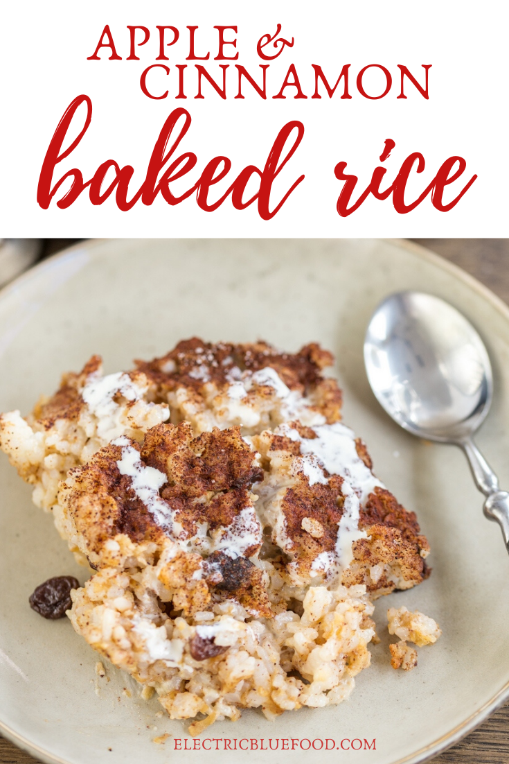 Baked rice with apples and cinnamon. A sweet rice bake casserole made with cooked rice leftovers. The combination of apples, cinnamon and raisins makes this rice pudding deliciously sweet and kid-approved.