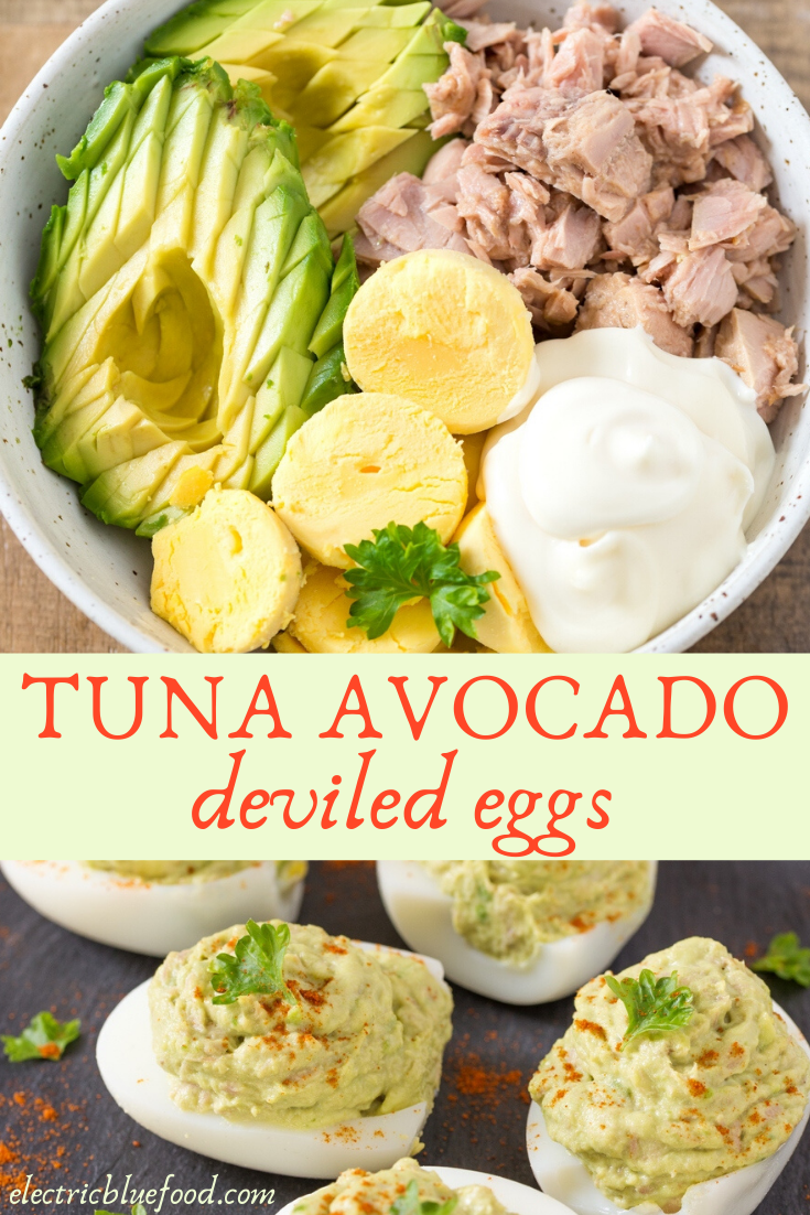 Tuna avocado deviled eggs. Fill your hard-boiled eggs with a delicious tuna avocado salad!