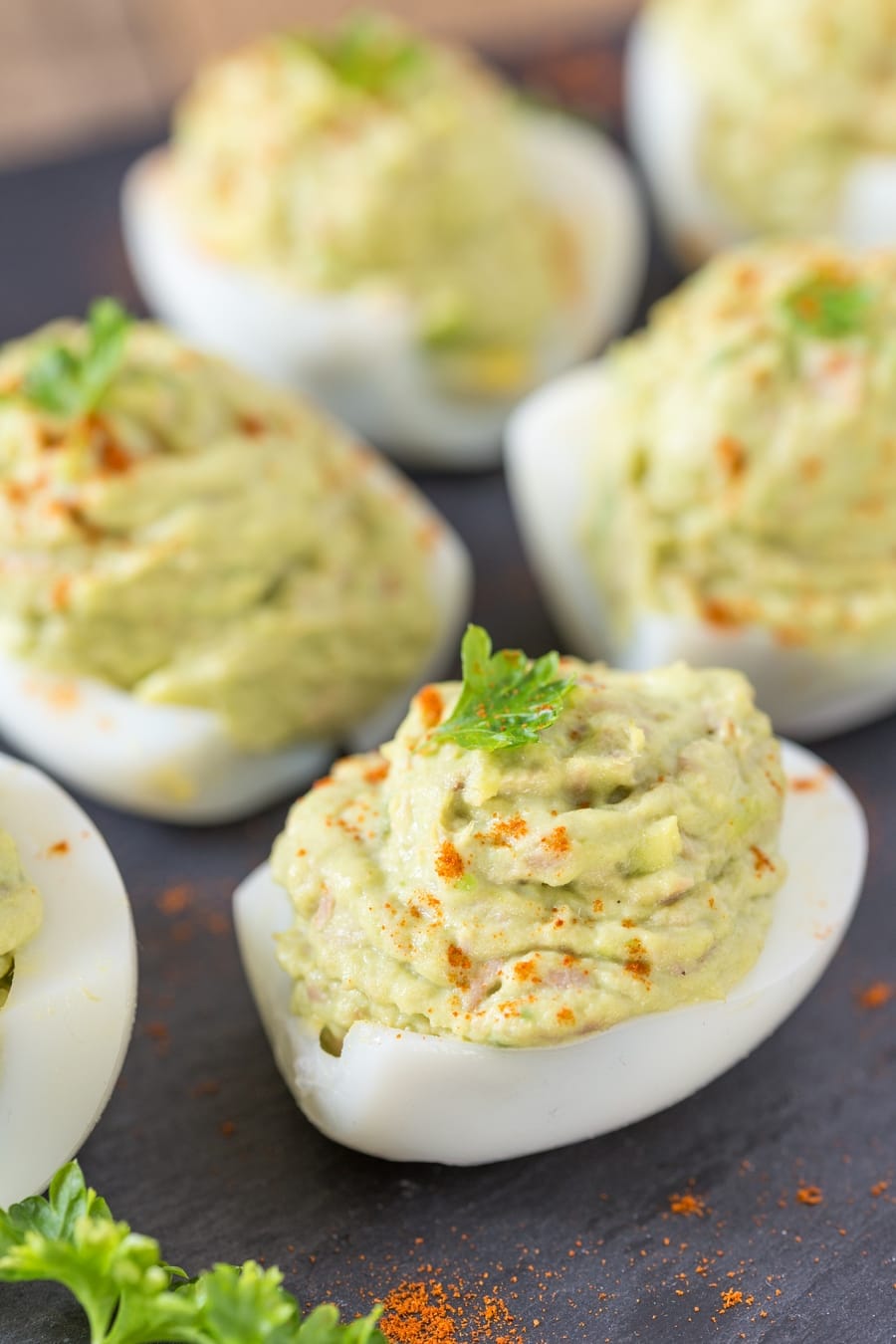 Avocado tuna deviled eggs.