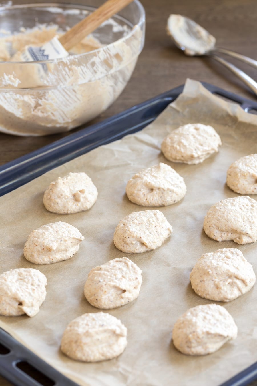 Honey hazelnut meringue, unbaked on sheet pan.